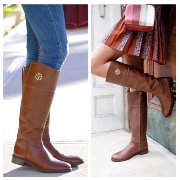Tory Burch Junction Tumbled Leather Low Heel Knee High Riding Boots - Picture 1 of 16